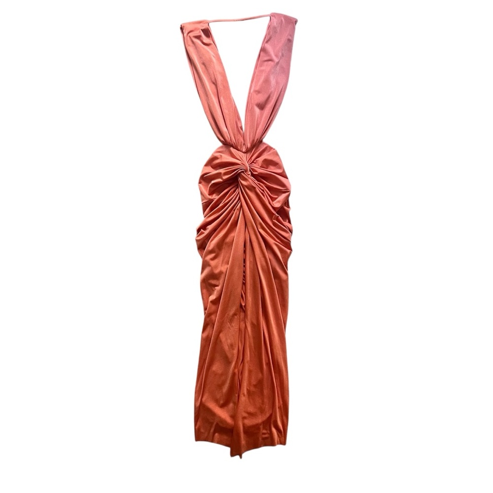Baobab Collection Rust Orange Deep V Open Back Maxi Dress Size M